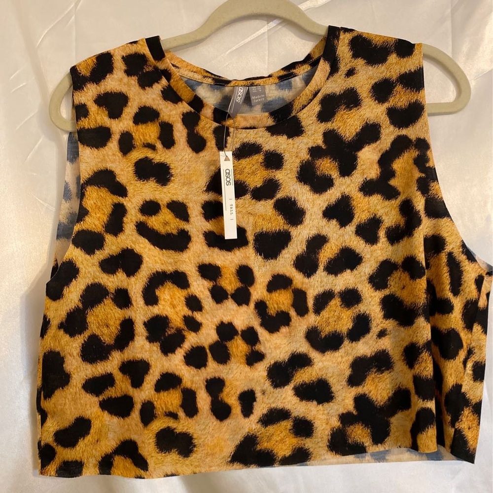 ASOS Womens Cropped Tank Top Leopard Print 6 New